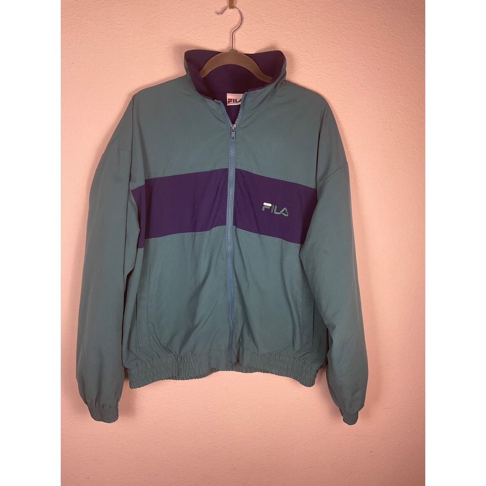 Vintage 90s FILA Colorblock Windbreaker Jacket Teal Navy Large Retro